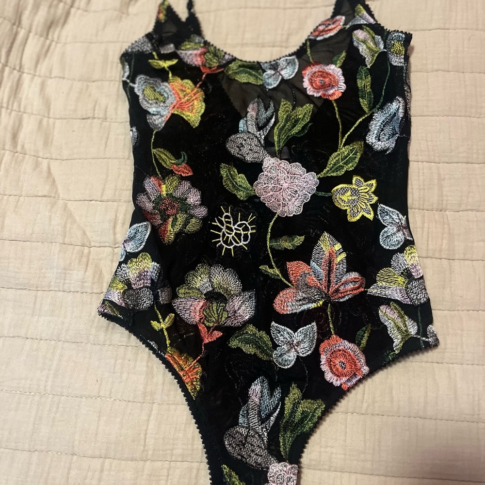 Honey Punch Black Floral Bodysuit